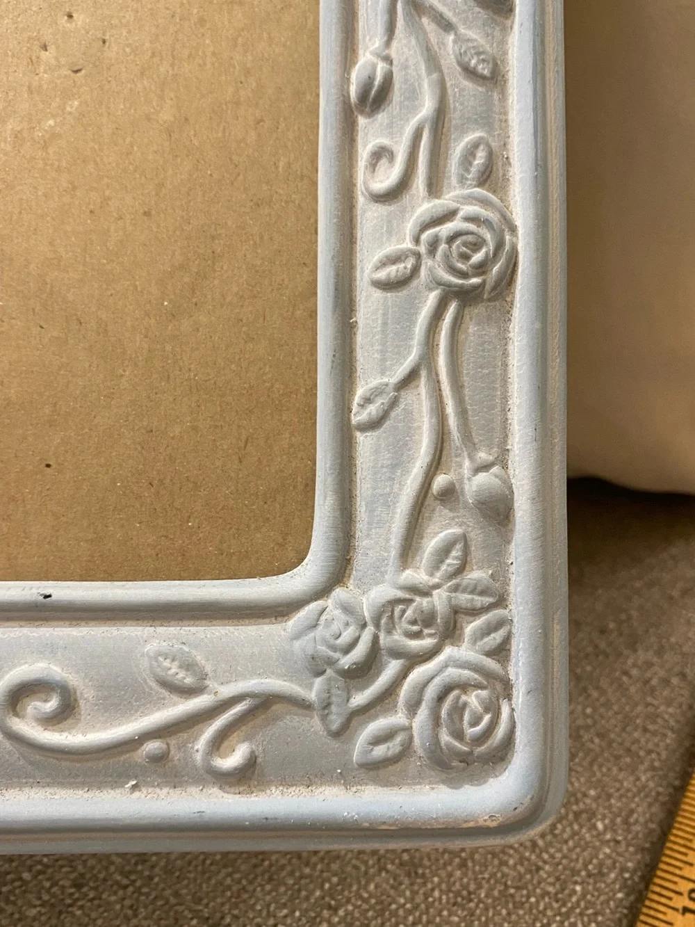 VTG 90s Pale Blue Terracotta Picture Frame Raised Roses Flower Bouquet
